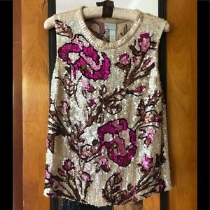 Tracy Reece Sequined Floral Rose Shell Top